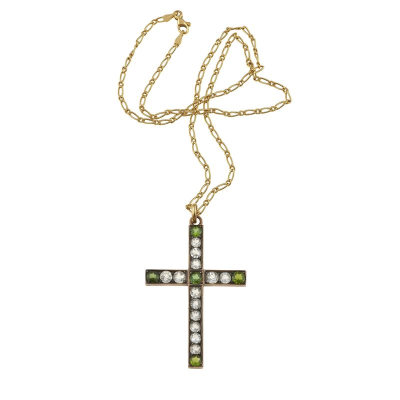 Peridot, quartz, gold and low-karat gold pendant necklace  - Auction Fine Jewellery - Cambi Casa d'Aste