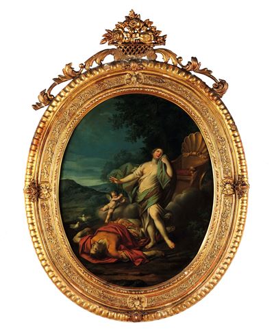La morte di Adone, olio su tela ovale