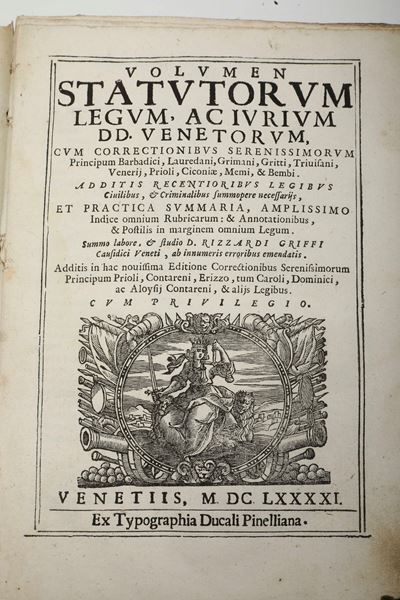 Volumen Statutorum Legum, Ac Iurium Dd. Venetorumvenetiis, Ex Typographia Ducali Pinelliana, 1691