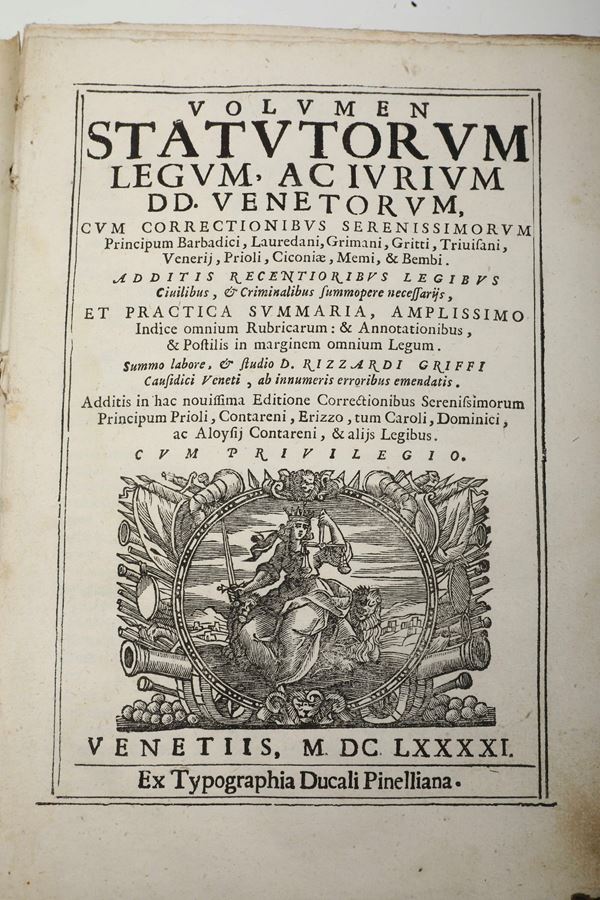 Volumen Statutorum Legum, ac Iurium Dd. Venetorum Venetiis, ex typographia Ducali Pinelliana, 1691