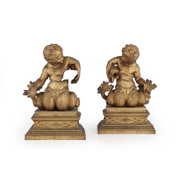 Coppia di tritoni. Arte del XIX secolo nei modi della scultura barocca