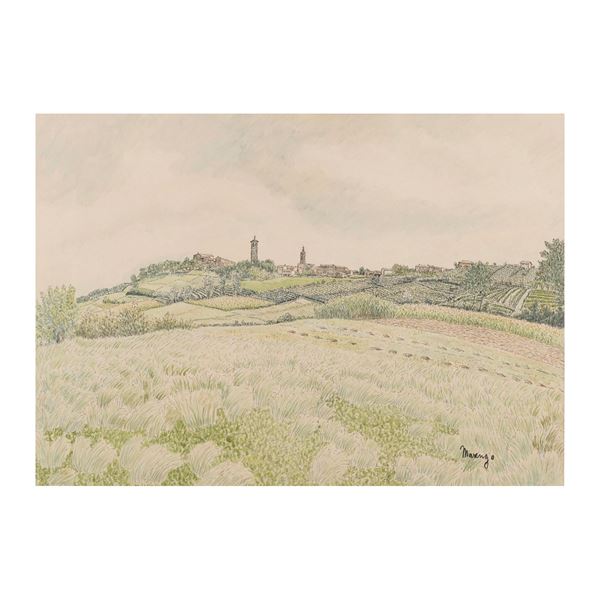 Acquerello raffigurante paesaggio collinare a firmato “Marengo”