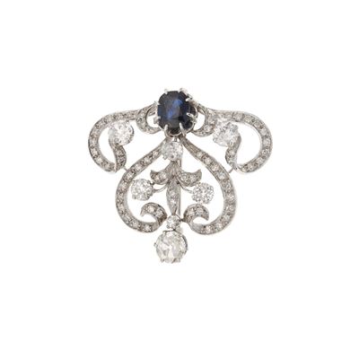 Spilla con zaffiro e diamanti, oro bianco 750