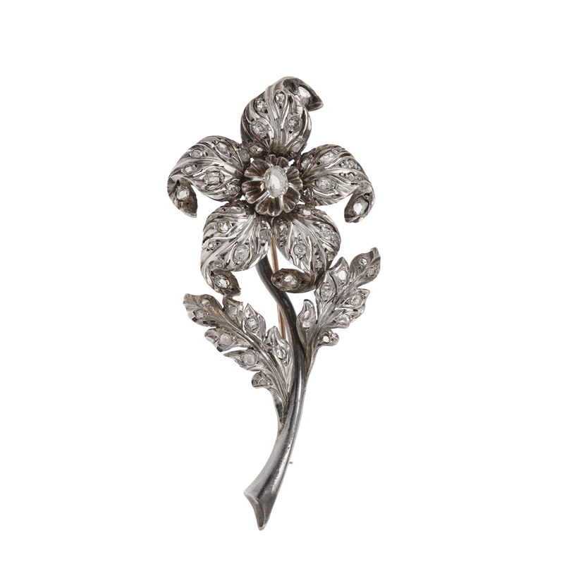 Old-cut diamond, silver and gold brooch  - Auction Jewels - Cambi Casa d'Aste