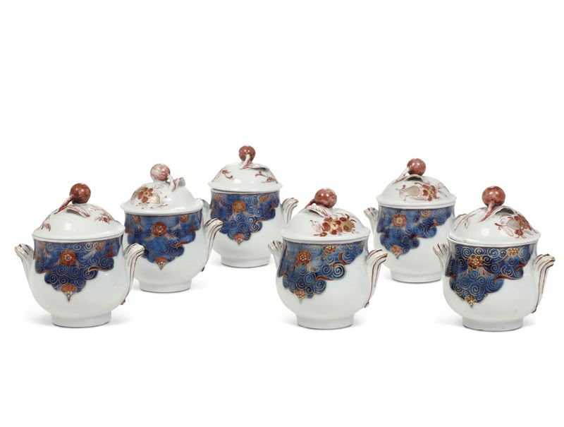 Sei cremiere con coperchio Venezia, Manifattura Cozzi, 1770 circa  - Asta Maioliche e Porcellane - Cambi Casa d'Aste