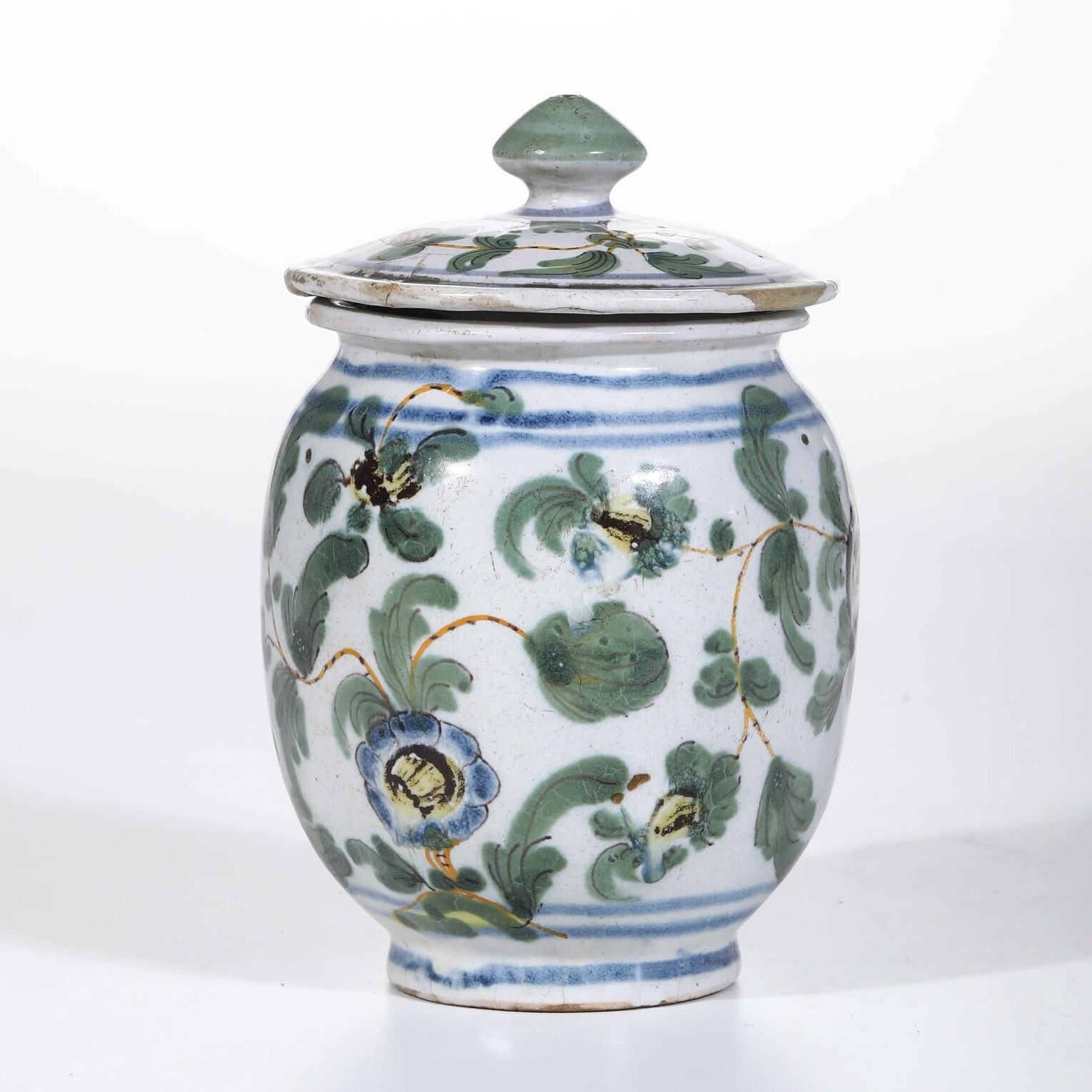 Albarello con coperchio, maiolica, Pesaro (prima metà XIX secolo)