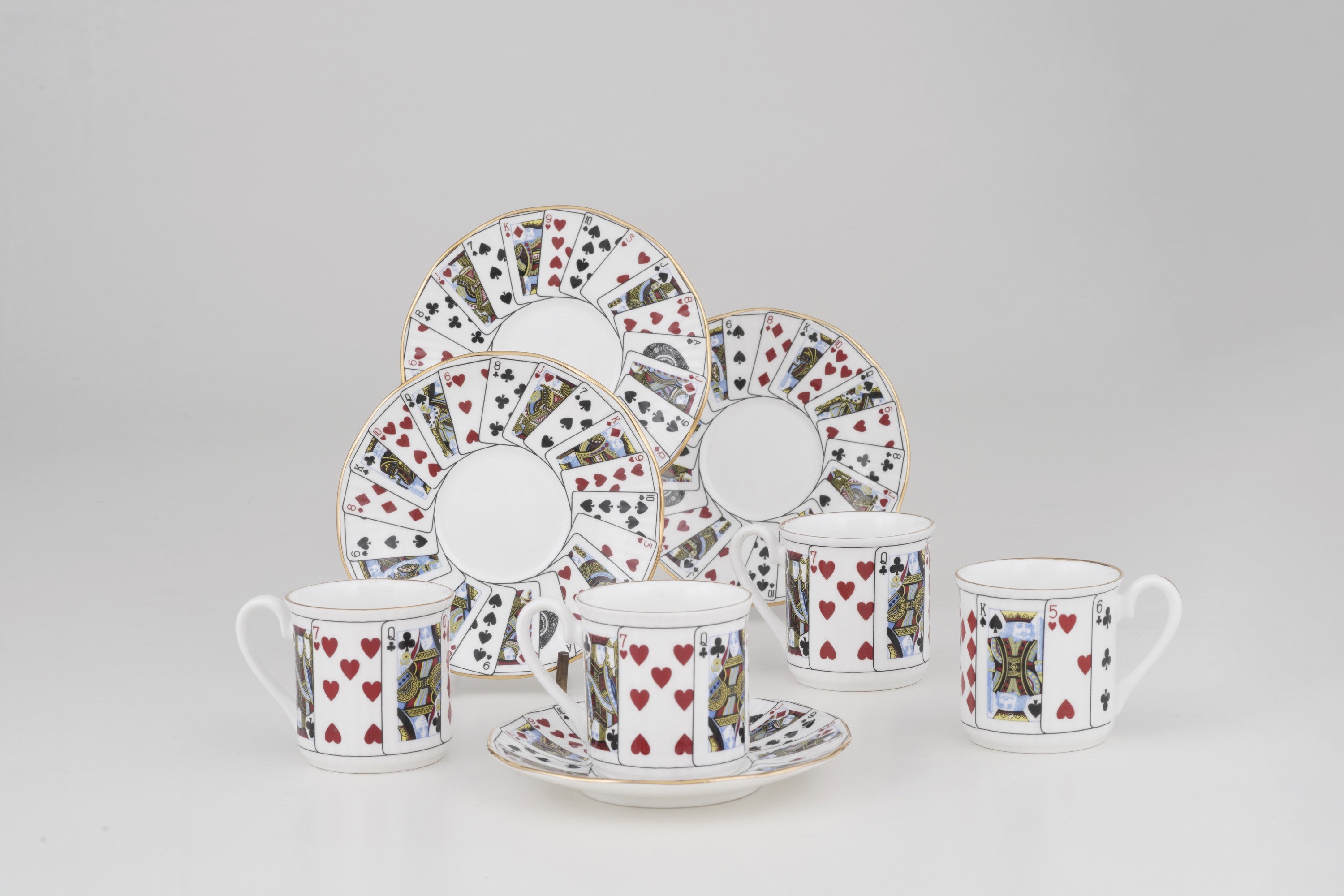 Set Elisabettiano di Quattro Tazze e Piattini di Demitasse in Porcellana Fine Staffordshire, Entr...