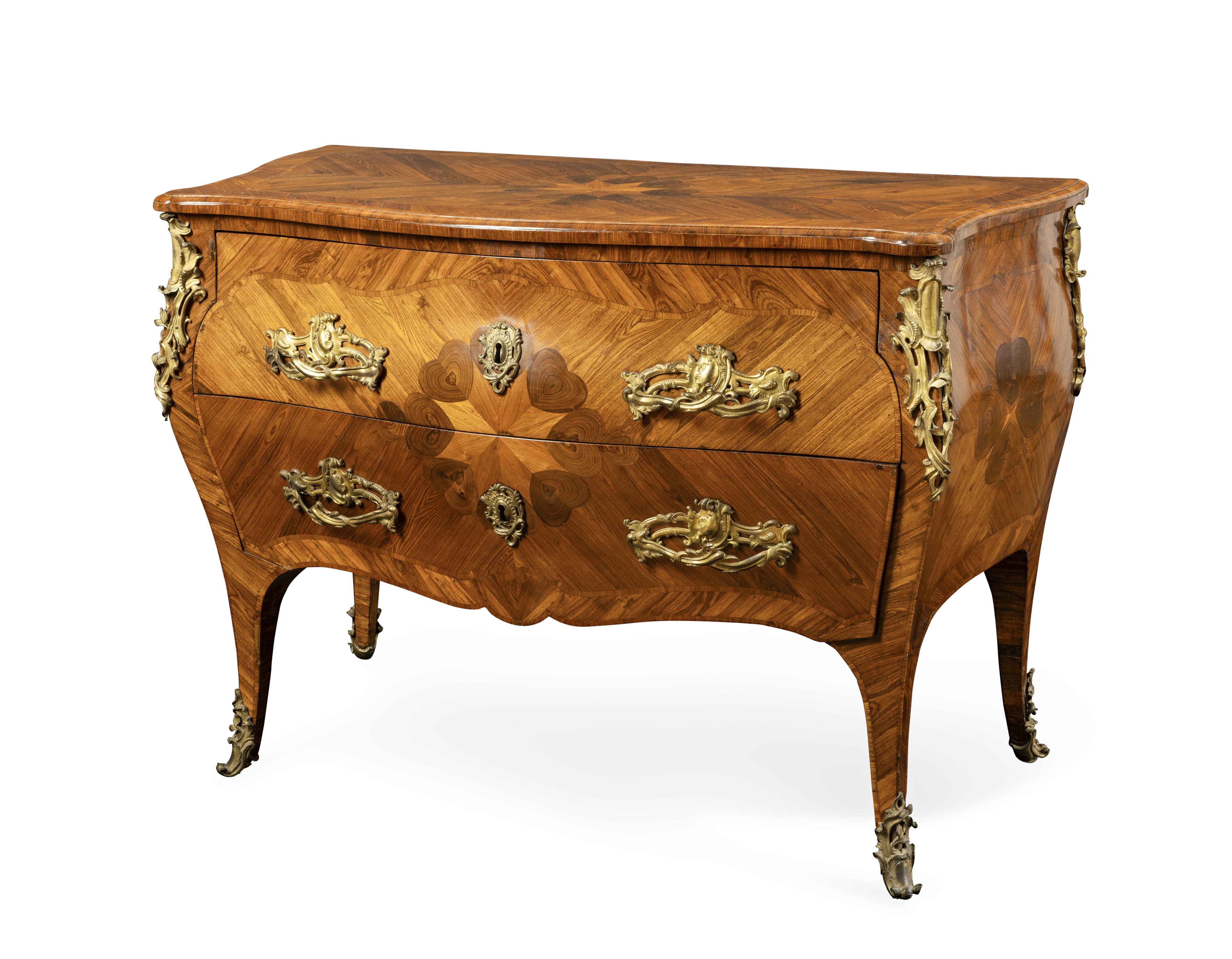 Coppia di Comò Lastronati in Violetto e Bois De Rose di Forme Luigi XV, 1765-75 Circa.