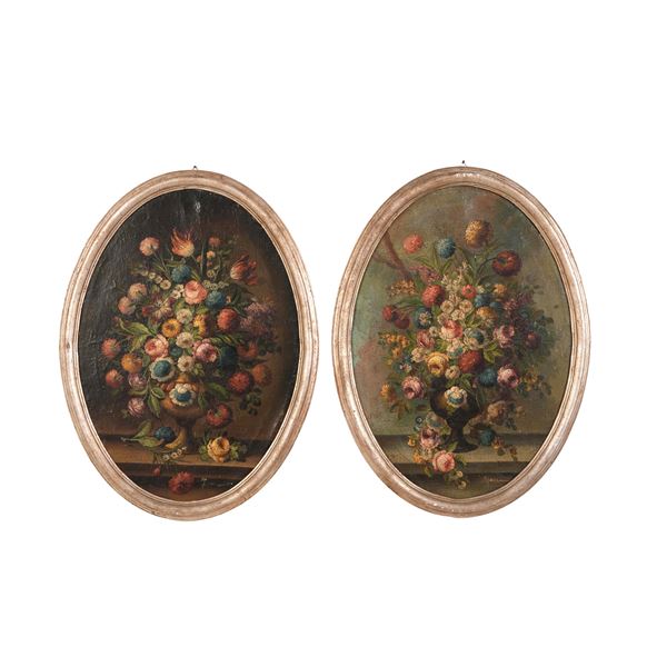 Coppia Nature morte ovali. XX secolo