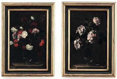 Scuola del XVII Secolo Nature Morte con Vasi di Fiori