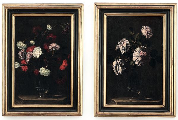 Scuola del XVII secolo Nature morte con vasi di fiori