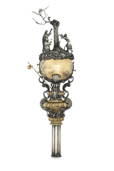 Oreficeria D'oltralpe (germania ?), XVIII Secolo Terminale di Mazza Processionale Raffigurante il...