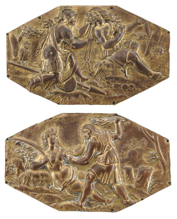 Due placche barocche raffiguranti scene mitologiche. Nord Italia o Germania, XVII secolo