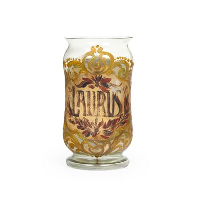 Vaso apotecario, vetro dipinto, probabilmente Murano, XX secolo
