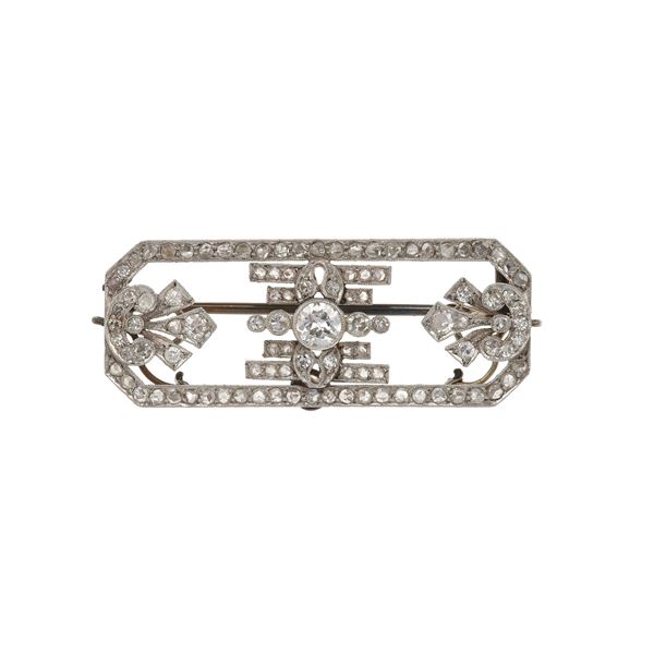 Old-cut diamond and platinum brooch/pendant
