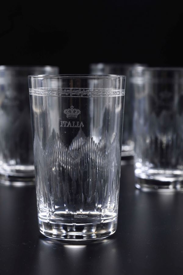 Dieci bicchieri “Italia”. Francia, Manifattura Baccarat, XX secolo.