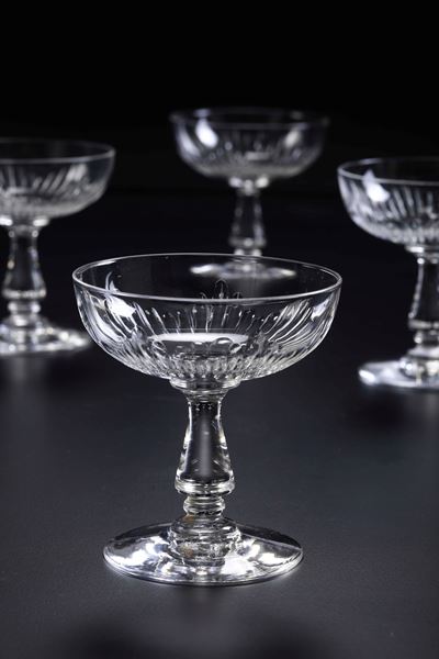 Dodici Coppe da Champagne. Probabilmente Baccarat, Primi del XX Secolo.