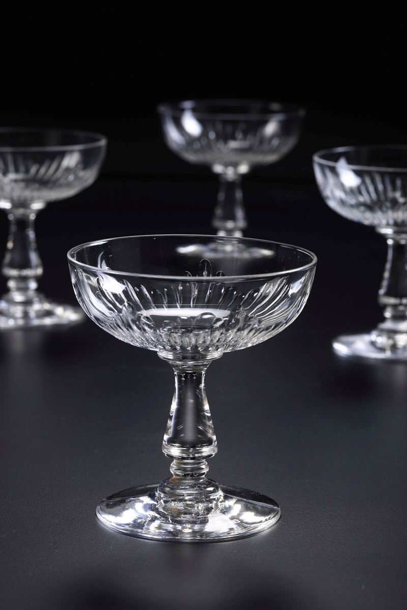 Dodici coppe da champagne. Probabilmente Baccarat, primi del XX secolo.  - Auction Tableware and Decor - Cambi Casa d'Aste