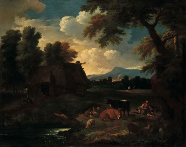 Paesaggio con pastore e armenti