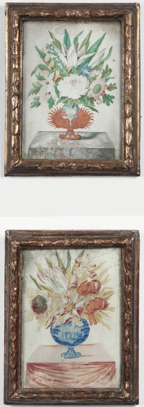 Scuola della fine del XVII secolo Nature morte con vasi di fiori