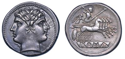 Periodo Romano Campano. Quadrigato, 225-214 a.C. Roma.