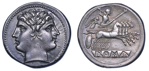 PERIODO ROMANO CAMPANO. Quadrigato, 225-214 a.C. Roma.