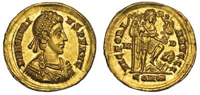 Onorio, 393-423. Solido, Anni 395-402. Mediolanum.