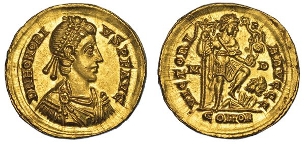 ONORIO, 393-423. Solido, anni 395-402. Mediolanum.