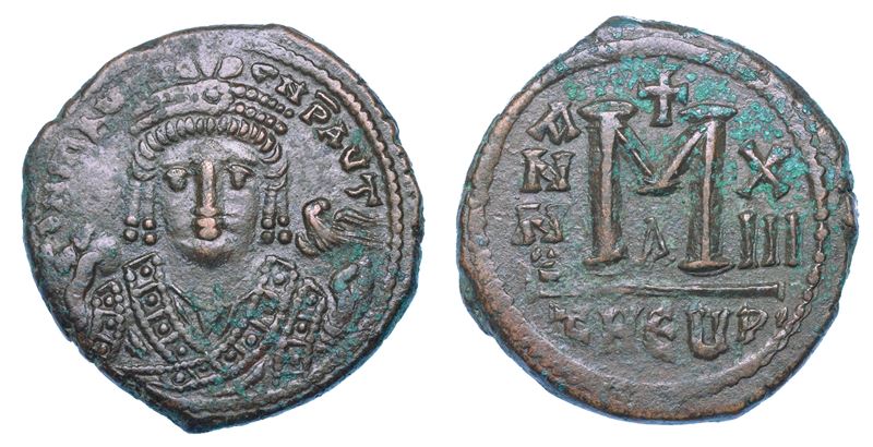 MAURIZIO TIBERIO, 582-586. Follis o da 40 nummi. Teopoli (Antiochia).  - Asta Numismatica - I - Cambi Casa d'Aste