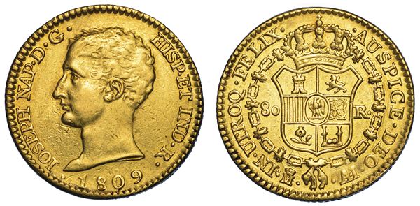 SPAGNA. GIUSEPPE NAPOLEONE, 1808-1814. 80 Reales 1809. Madrid.