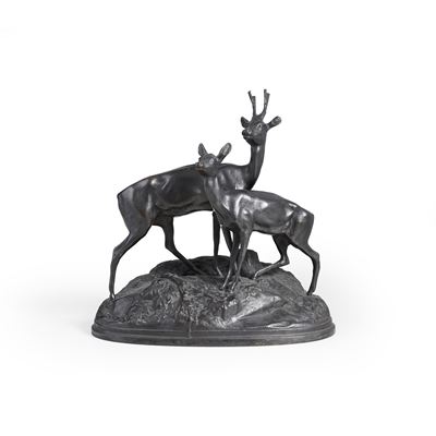 Wangen, Due caprioli, bronzo fuso e patinato (XX secolo)