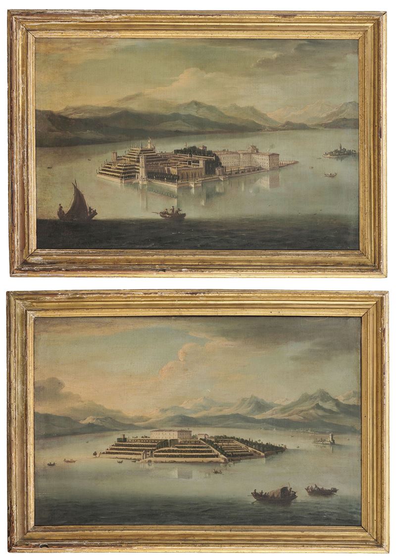 Scuola del XVIII secolo Vedute del lago Maggiore con le isole Borromeo  - olio su tela - Asta Fine Art Selection - Cambi Casa d'Aste