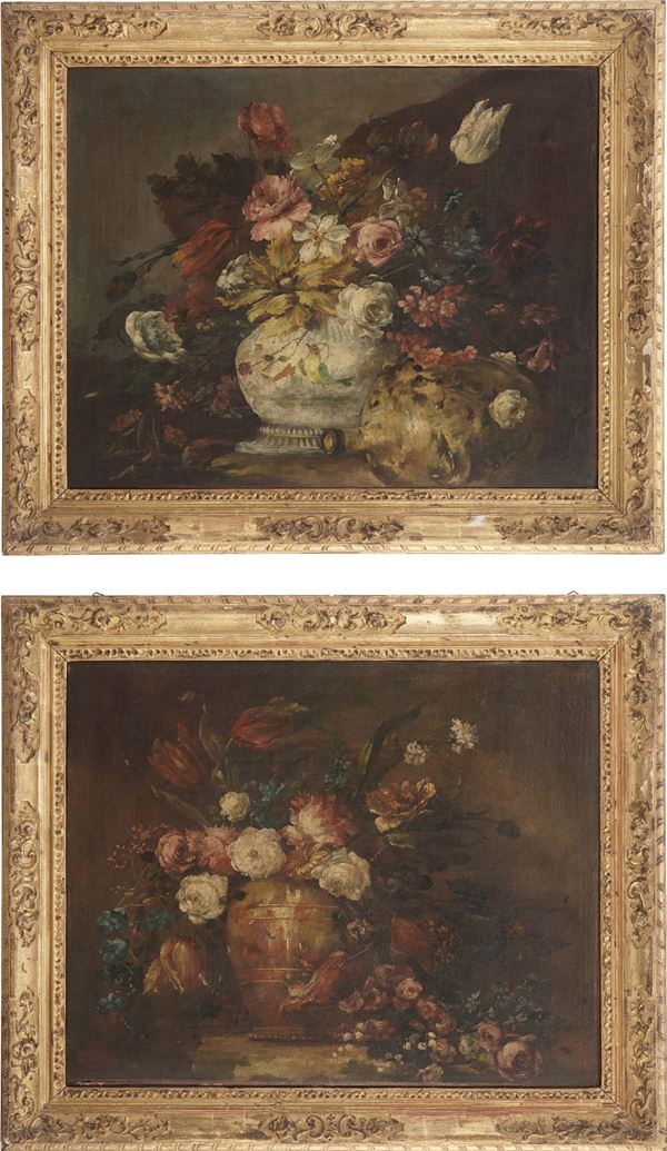 Scuola del XIX secolo Nature morte con vasi di fiori