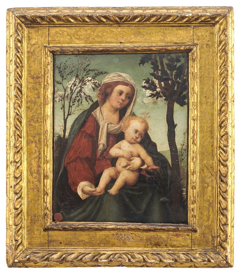 Scuola del XVII secolo Madonna con Bambino  - olio su tavola - Asta Fine Art Selection - Cambi Casa d'Aste