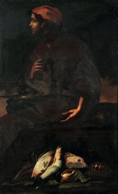 Scuola Napoletana del XVII Secolo Venditore di Pesci