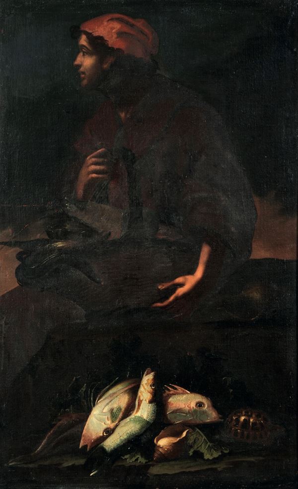 Scuola napoletana del XVII secolo Venditore di pesci