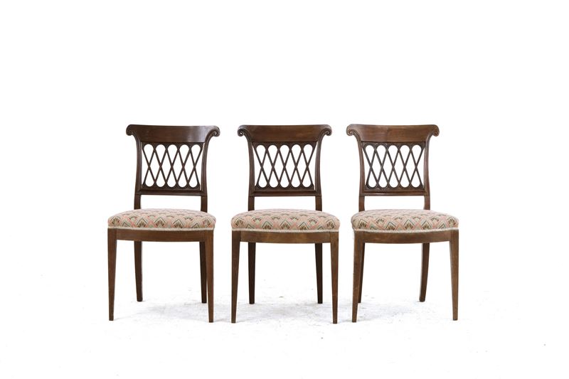 Tre sedie Direttorio. Fine XVIII - inizio XIX secolo  - Asta Antiquariato - Cambi Casa d'Aste