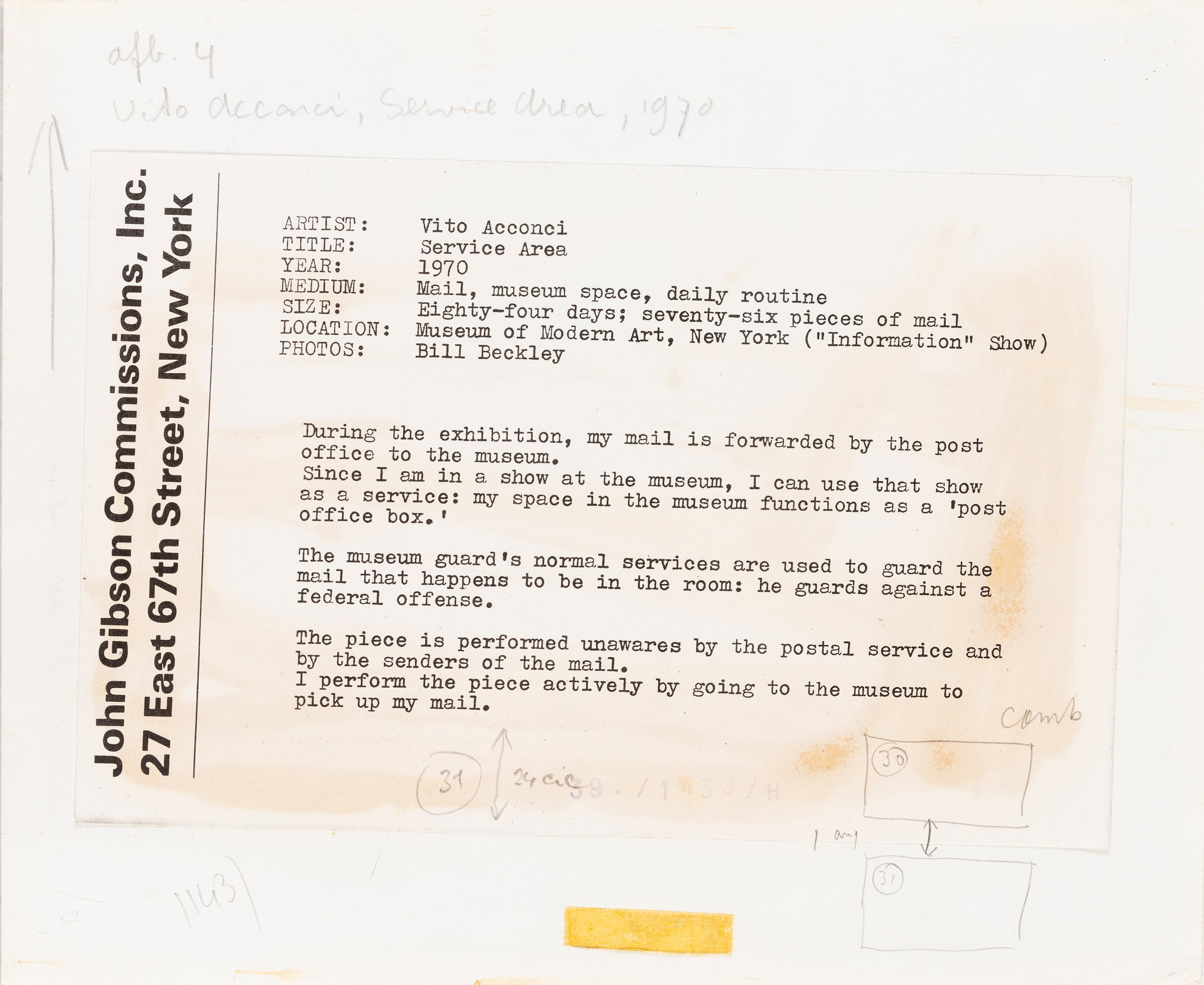 Bill Beckley - Vito Acconci: Service Area (performance)