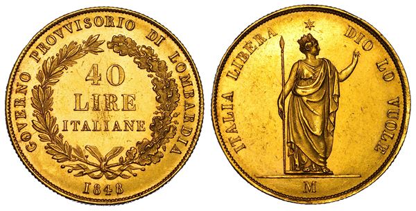 MILANO. GOVERNO PROVVISORIO DI LOMBARDIA, 1848. 40 Lire 1848.