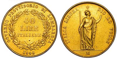 Milano. Governo Provvisorio di Lombardia, 1848. 40 Lire 1848.