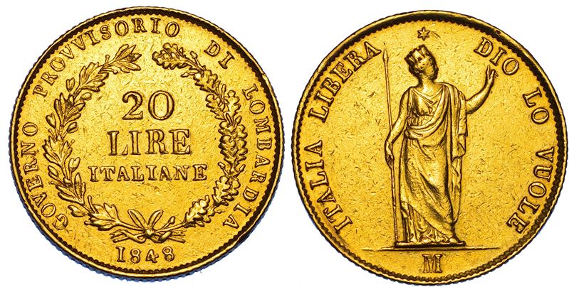 MILANO. GOVERNO PROVVISORIO DI LOMBARDIA, 1848. 20 Lire 1848.  - Asta Numismatica - I - Cambi Casa d'Aste