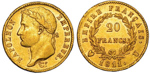 TORINO. NAPOLEONE I , 1804-1815. 20 Franchi 1811.