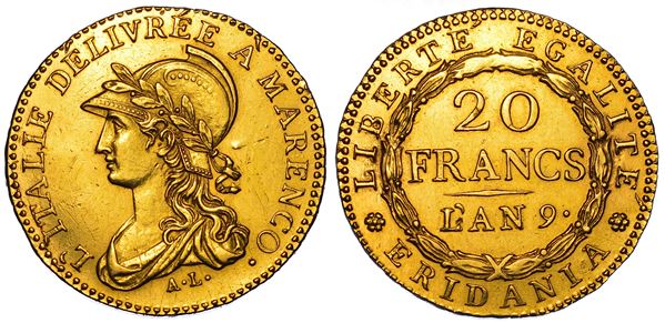 TORINO. REPUBBLICA SUBALPINA, 1800-1802. 20 Franchi A. 9.