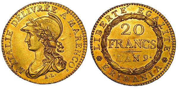 TORINO. REPUBBLICA SUBALPINA, 1800-1802. 20 Franchi A. 9.