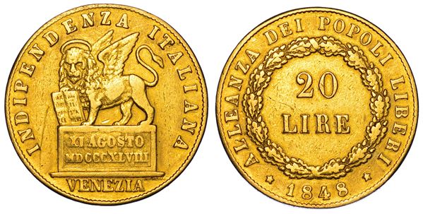 VENEZIA. GOVERNO PROVVISORIO DI VENEZIA, 1848-1849. 20 Lire 1848.