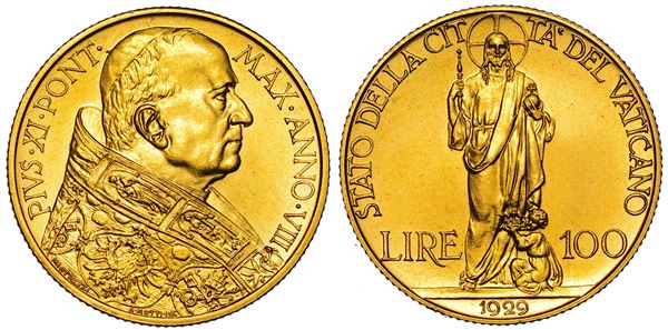 VATICANO. PIO XI, 1922-1939. 100 Lire 1929 A. VIII.