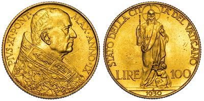 Vaticano. Pio XI, 1922-1939. 100 Lire 1930/a. IX.