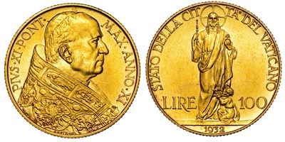 Vaticano. Pio XI, 1922-1939. 100 Lire 1932/a. XI.