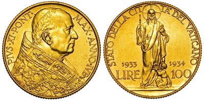 Vaticano. Pio XI, 1922-1939. 100 Lire 1933-1934.