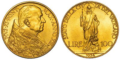 Vaticano. Pio XI, 1922-1939. 100 Lire 1934/a. XIII.